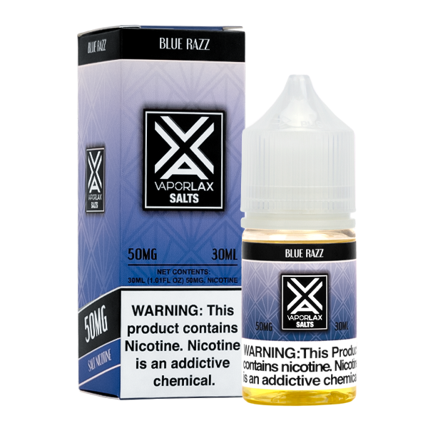 A 30ml vape juice with nicotine in 25mg & 50mg, experience Blue Razz by VaporLax Salts