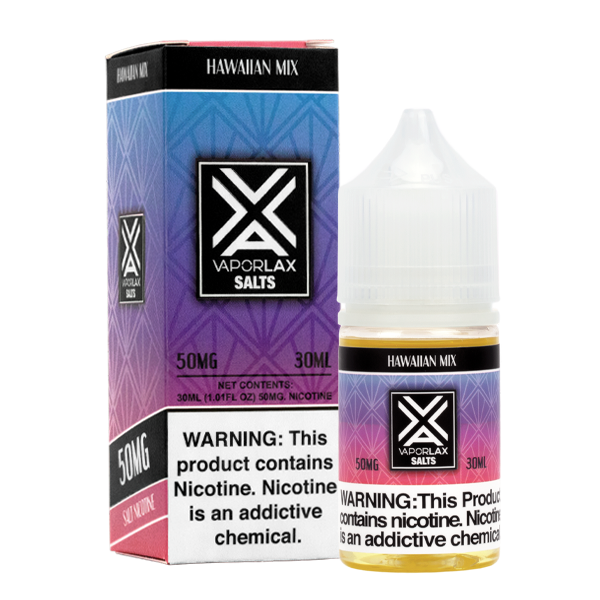 A 30ml vape juice with nicotine in 25mg & 50mg, experience Hawaiian Mix by VaporLax Salts