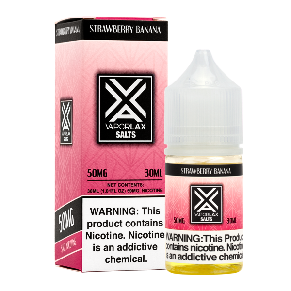 Strawberry Banana by VaporLax Salts is a fruity flavored vape juice, blended with nicotine salts